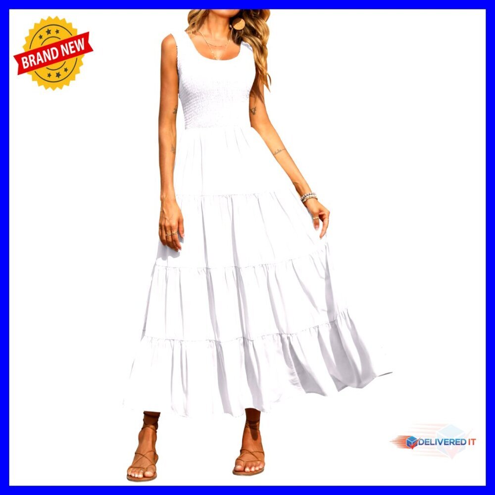 Sleeveless Smocked Maxi Dress, Tiered Maternity Beach Dress, Spring Casual